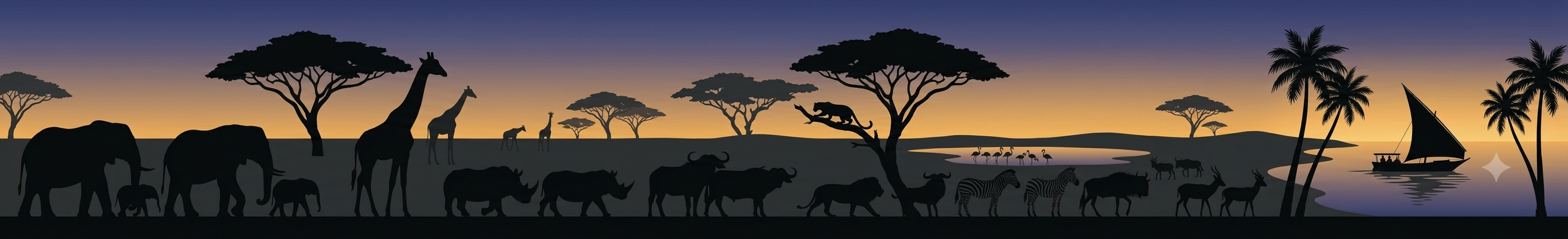 Tanzania Wildlife and Zanzibar Coastal Silhouette Strip